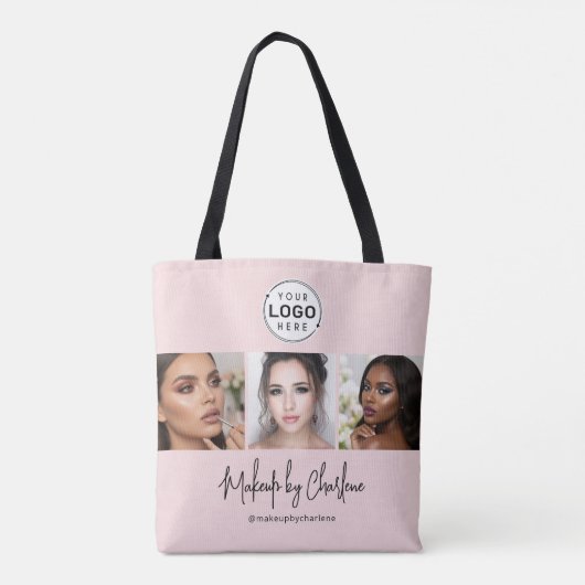 Tote Bag Blush Pink Script Logo Photo Makeup Studio (Dos)