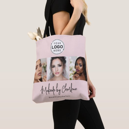 Tote Bag Blush Pink Script Logo Photo Makeup Studio (De près)