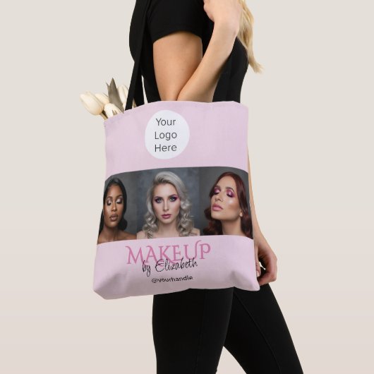Tote Bag Blush Pink Script Logo Photo Makeup Studio (De près)