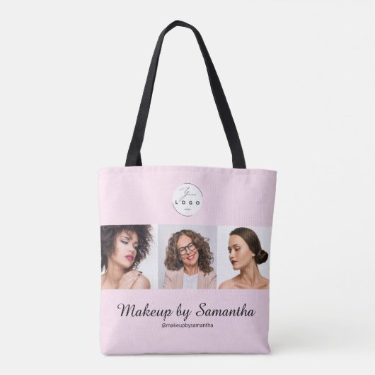Tote Bag Blush Pink Script Logo Photo Makeup Studio (Dos)