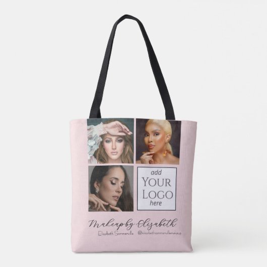 Tote Bag Blush Pink Script Logo Photo Makeup Studio (Dos)
