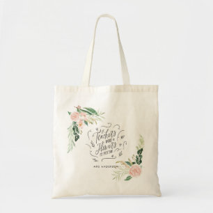 Tote Bag Blush rose floral merci enseignant cadeau annonce