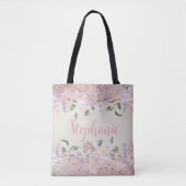 Tote Bag Blush rose Floral Nom personnalisé (Devant)
