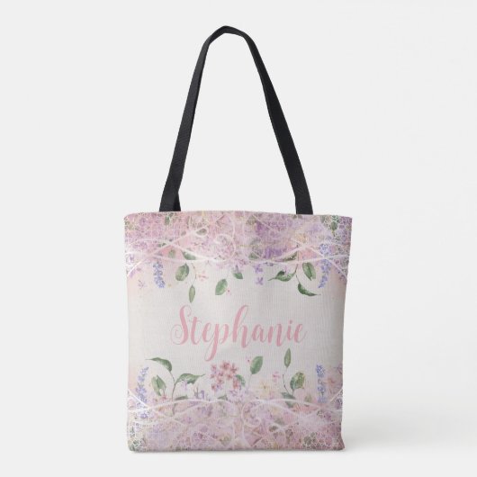 Tote Bag Blush rose Floral Nom personnalisé (Dos)