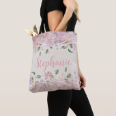 Tote Bag Blush rose Floral Nom personnalisé (De près)