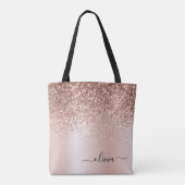 Tote Bag Blush Rose Gold Pailleté Élégant Monogramme (Dos)