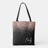 Tote Bag Blush Rose Gold Pailleté Monogramme Féminin Noir (Dos)