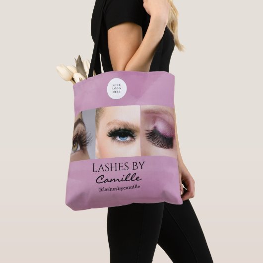 Tote Bag Blush Rose Logo Script Photo Lash Studio  (De près)