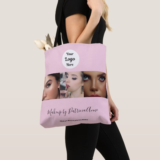 Tote Bag Blush Rose Logo Script Photo Studio de Maquillage (De près)