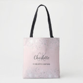 Tote Bag Blush rose paillettes argent monogramme nom (Devant)