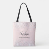 Tote Bag Blush rose paillettes argent monogramme nom (Dos)