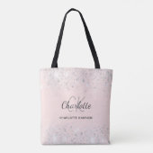 Tote Bag Blush rose paillettes d'argent monogramme nom (Dos)