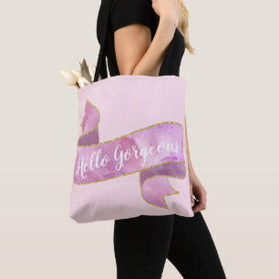 Tote Bag Blush Rose Ruban Doré Joliment Mignon