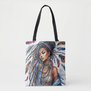 Tote Bag Boheme Black Woman Aquarelle Boho Art