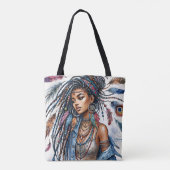 Tote Bag Boheme Black Woman Aquarelle Boho Art (Dos)