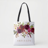 Tote Bag Bohème Bourgogne Marsala Aquarelle Florale (Devant)