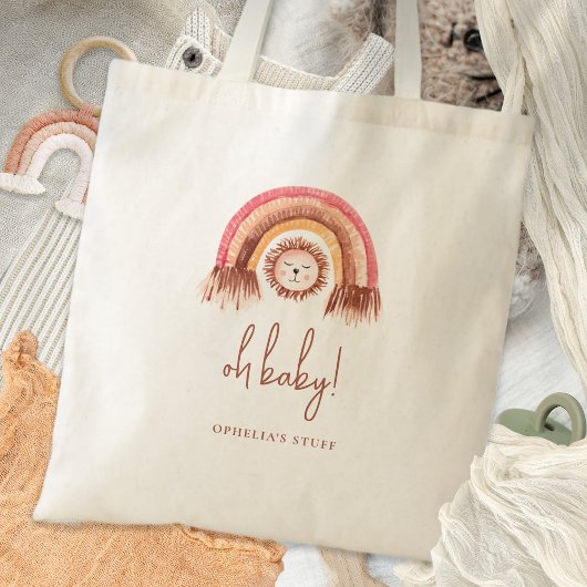 Tote Bag Bohême Cute Lion Rainbow Nom Oh Baby