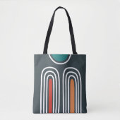 Tote Bag Boho abstract rainbow art in blue background (Devant)