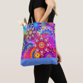Tote Bag Boho Abstrait design de fleur fourre-tout (De près)