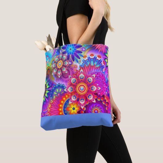 Tote Bag Boho Abstrait design de fleur fourre-tout (De près)