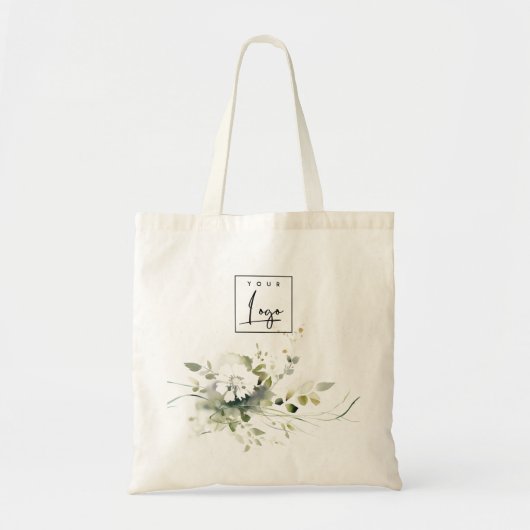 Tote Bag Boho Abstrait vert blanc floral (Devant)