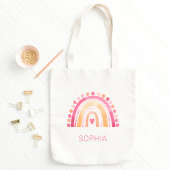 Tote Bag Boho Aquarelle arc-en-ciel en rose personnalisée