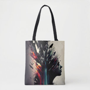 Tote Bag Boho art abstrait avec visage de fille