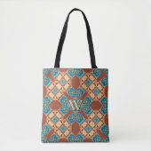 Tote Bag Boho Batik Cool Terre Bleu Motif Brown Monogramme (Devant)