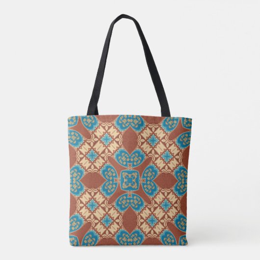 Tote Bag Boho Batik Cool Terre Bleu Motif Brown Monogramme (Dos)