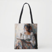 Tote Bag Boho Black Woman Reading (Devant)