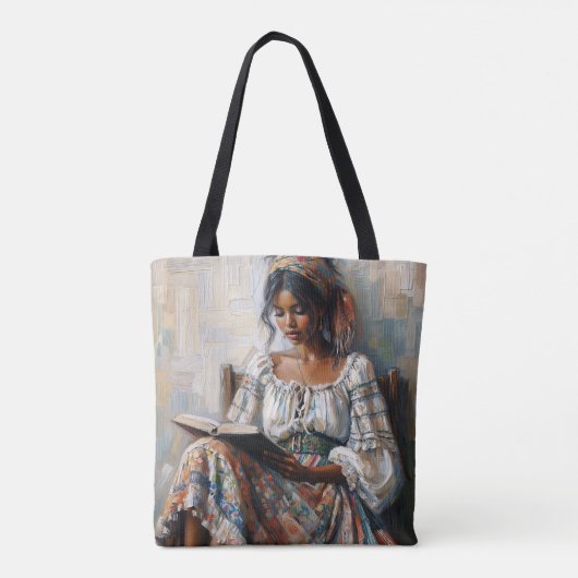 Tote Bag Boho Black Woman Reading (Dos)