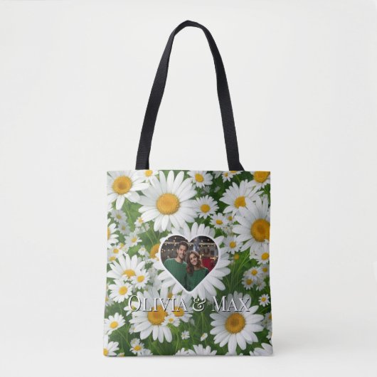 Tote Bag Boho blanc marguerites modèle photo (Devant)