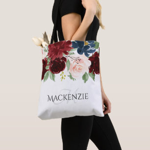 Tote Bag Boho Bloom   Burgundy Rouge et bleu marine Personn
