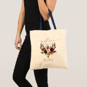 Tote Bag Boho Bois de cerf + Crâne Fleurs Bordeaux Cadeaux (Devant (produit))