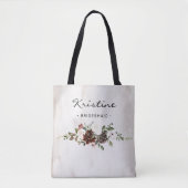 Tote Bag Boho Bourgogne rose Floral noir Script Bridesmaid (Devant)