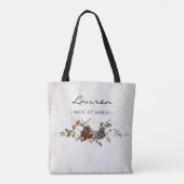 Tote Bag Boho Bourgogne rose floral Script Maid of Honor (Dos)