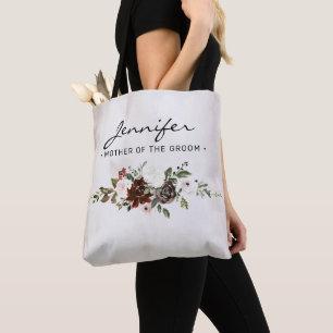 Tote Bag Boho Bourgogne rose floral Script Mère de la chamb