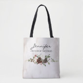 Tote Bag Boho Bourgogne rose floral Script Mère de mariée (Devant)