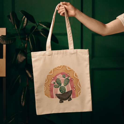 Tote Bag Boho Cactus Arc-en-ciel : Vibrations du désert