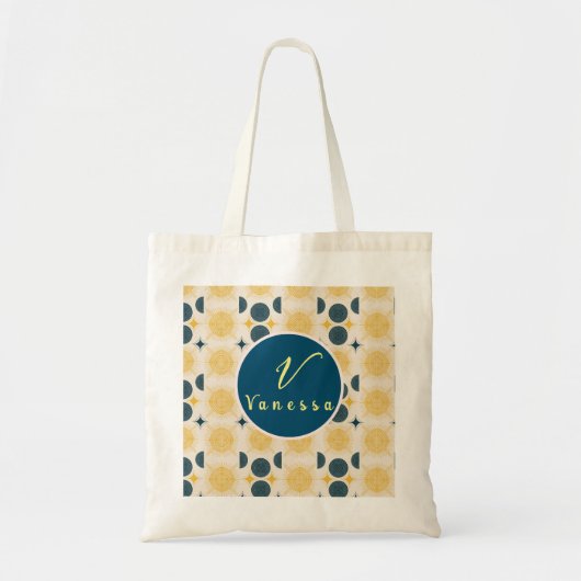 Tote Bag Boho Celestial Soleil Lune Monogramme Script (Devant)