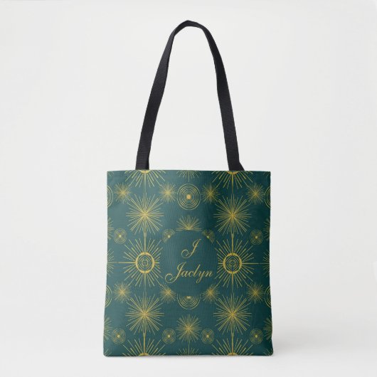 Tote Bag Boho Celestial Sun Stars Personnalisé Turquoise (Devant)