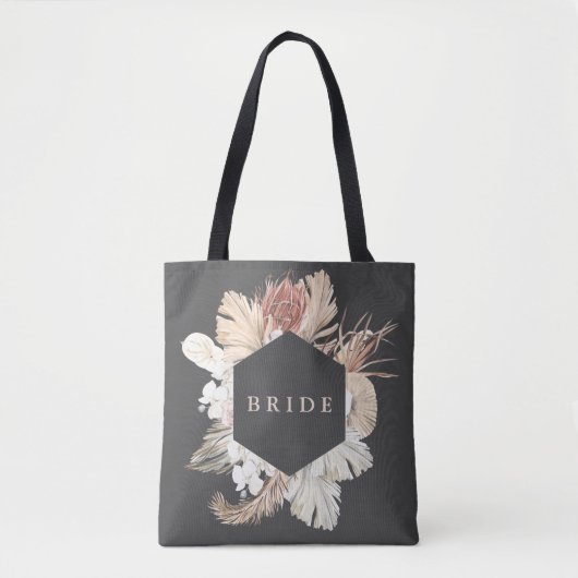 Tote Bag Boho Charcoal Pampas moderne Deux mariées toniques (Devant)