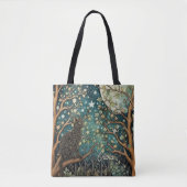 Tote Bag Boho chat ciel étoilé forêt de bois (Devant)