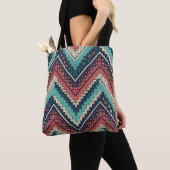 Tote Bag Boho Chevron Motif | Zigzag turquoise, corail et c (De près)