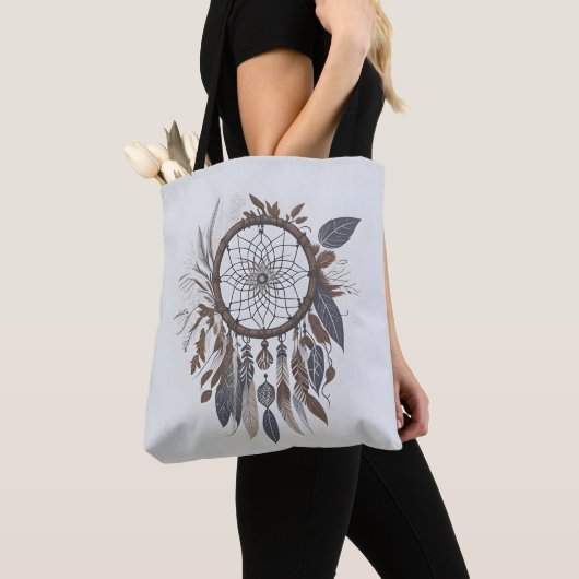 Tote Bag Boho Chic Dreamcatcher Earthy Toned Charme infusé (De près)