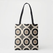 Tote Bag Boho Chic noir et beige Motif géométrique (Devant)