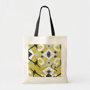 Tote Bag Boho chic noir et jaune ikat motif tribal