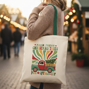 Tote Bag Boho Christmas Farm Arbres frais Camion