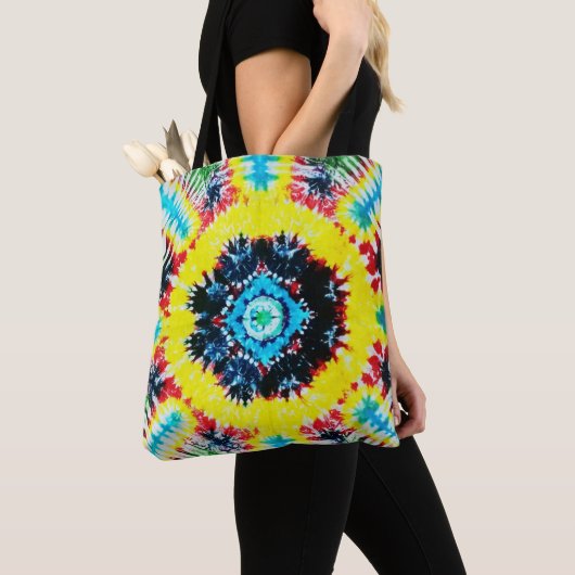 Tote Bag Boho Cravate Folk Art Vibrant Couleurs Arc-En-Ciel (De près)