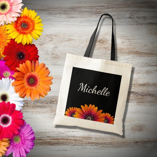 Tote Bag Boho Daisies Colorée Botanique Noir
